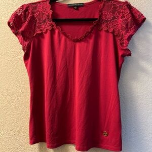 Adrienne Vittadini Pink Lace Flutter Sleeve Blouse